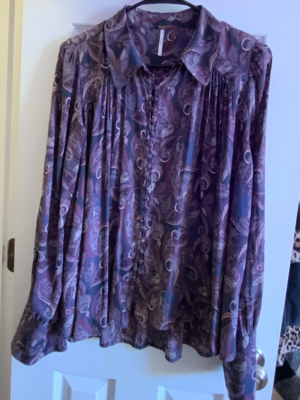 Free People Purple Paisley Long-Sleeve Button-Up Shirt